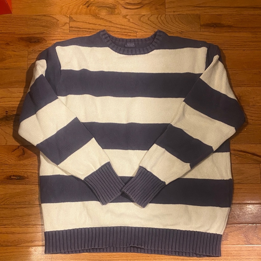 Brandy Melville Navy and White Striped Crewneck Sweater